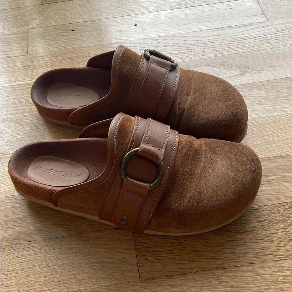 Brown See By Chloe Suede Slip-On Clogs